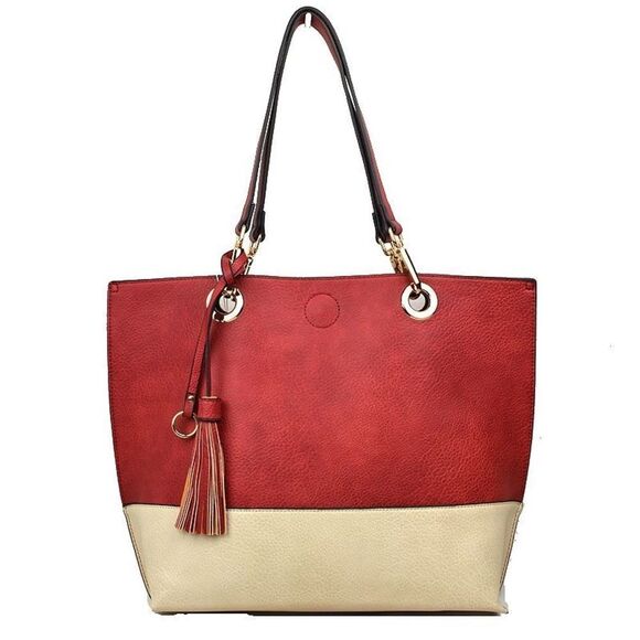 2N1 Two-tone Tassel Tote with Pouch - Picture 1 of 5